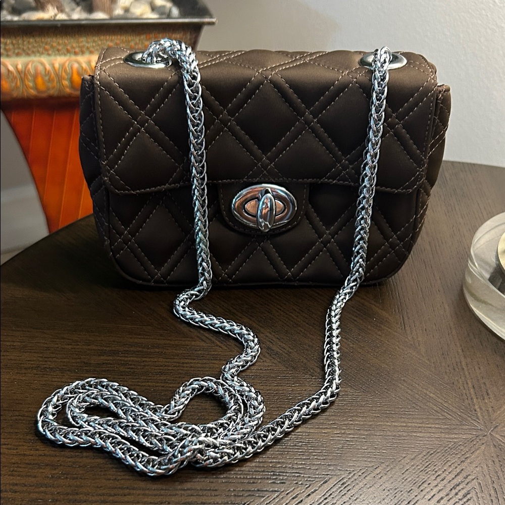 Lenny e CIA Chocolate Brown Quilted Mini Bag with Chain Strap